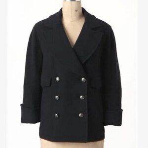 NWT Cartonnier ANTHROPOLOGIE Navy Double Breasted Easton Crop Pea Coat Size 8